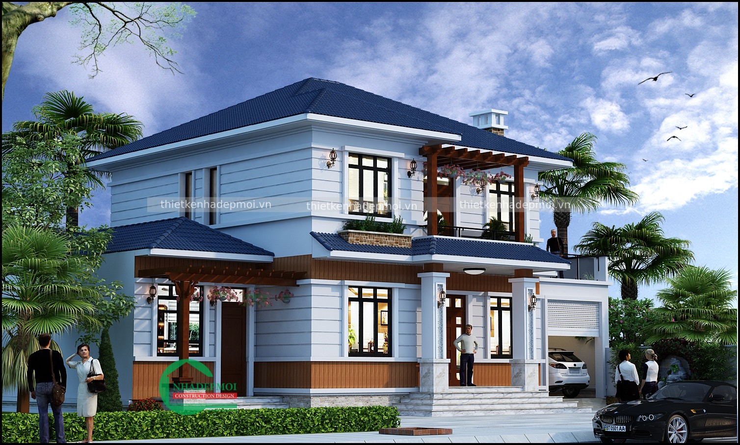 Mẫu nhà 1 trệt 1 lầu mái ngói kiểu biệt thự hiện đại anh đạt - msbtvmn2021