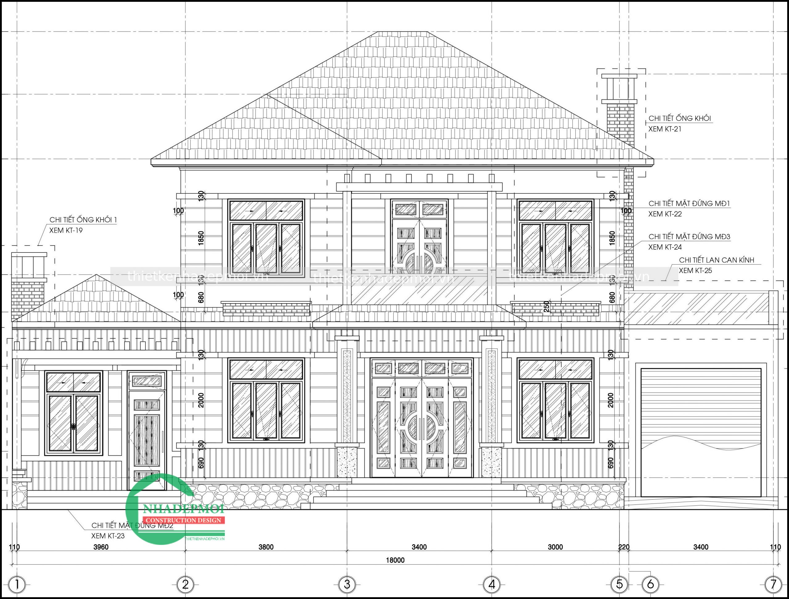 Mẫu nhà 1 trệt 1 lầu mái ngói kiểu biệt thự hiện đại anh đạt - msbtvmn2021