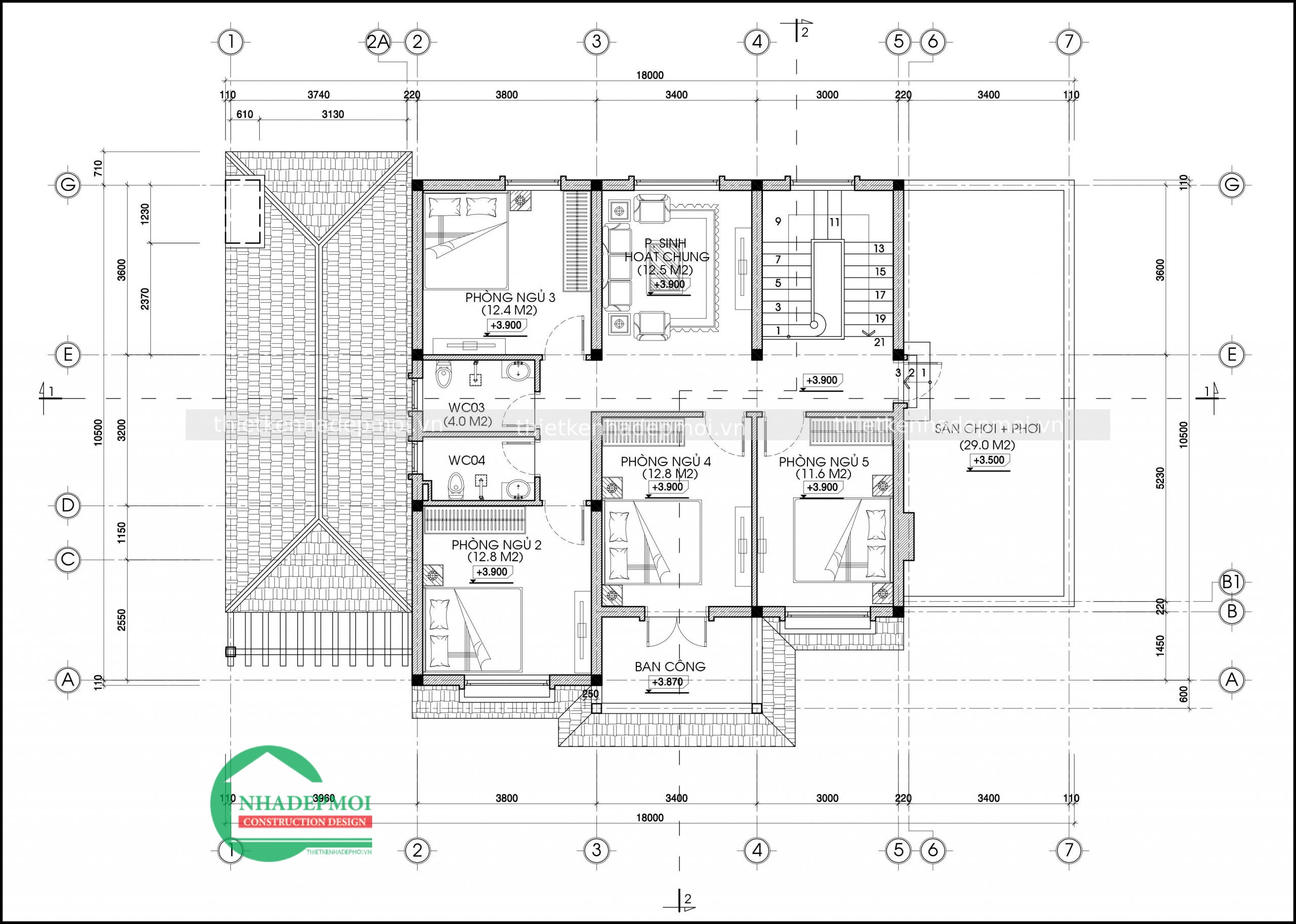 Mẫu nhà 1 trệt 1 lầu mái ngói kiểu biệt thự hiện đại anh đạt - msbtvmn2021