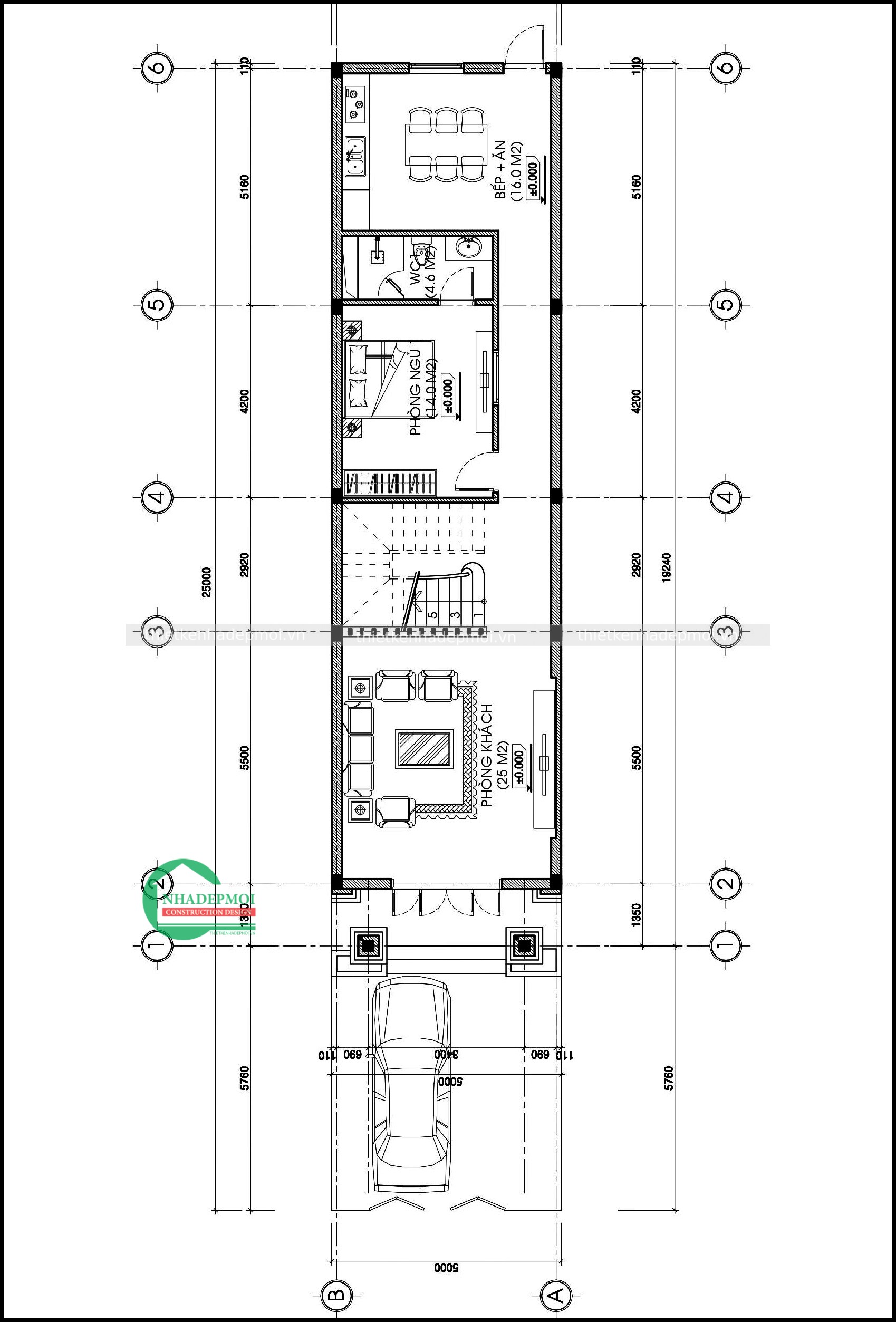 Mẫu nhà 1 trệt 2 lầu 5x18 mái thái đẹp có gara tân cổ điển anh bằng - msnp2021