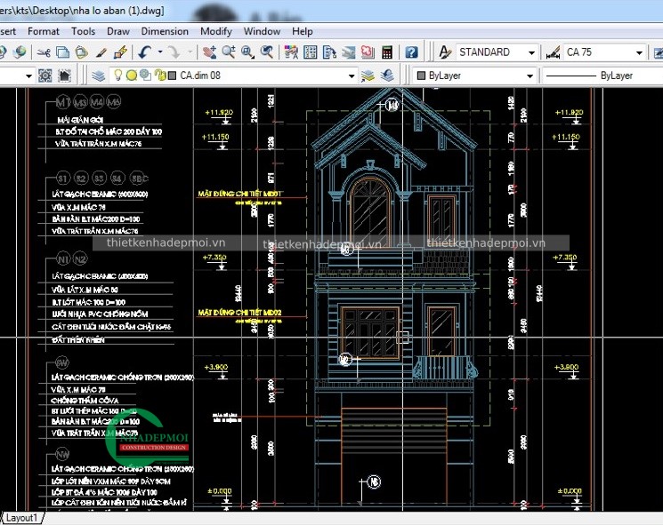 Bản vẽ nhà 5x20 mái thái đẹp 1 trệt 2 lầu 5x18 anh phương - msnp2063