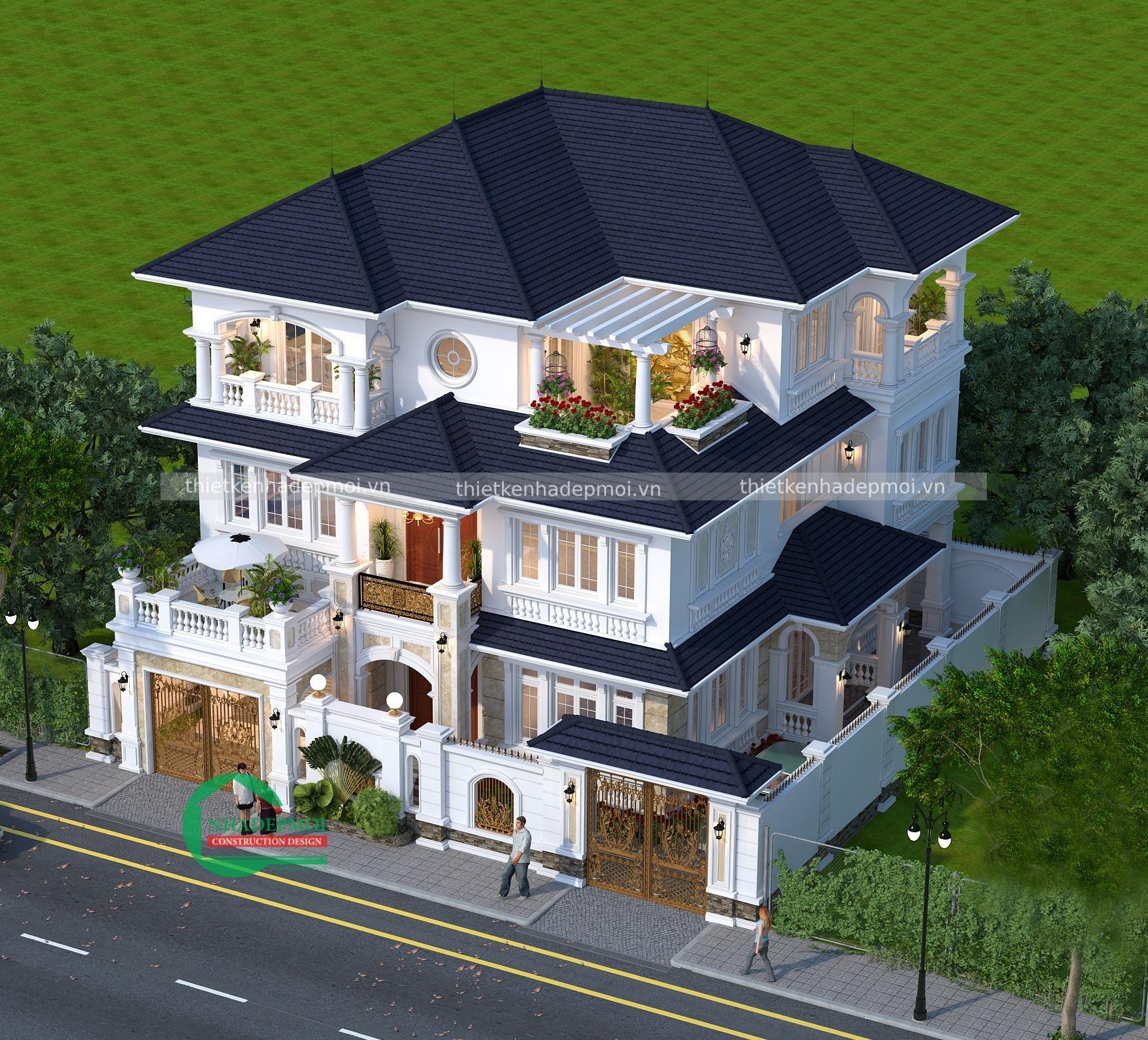 Mẫu biệt thự 1 trệt 2 lầu phong cách châu âu