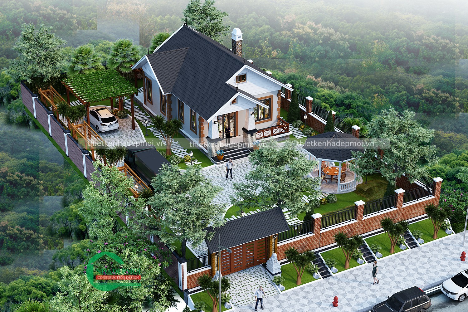 Mẫu nhà cấp 4 2 phòng ngủ mái thái đẹp anh tuấn có sân vườn - msnc42021