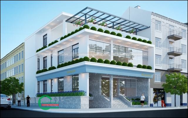 Mẫu nhà hàng 2 tầng đẹp mặt tiền 12m anh hoàng - mstknh2020