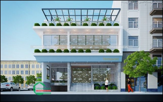 Mẫu nhà hàng 2 tầng đẹp mặt tiền 12m anh hoàng - mstknh2020