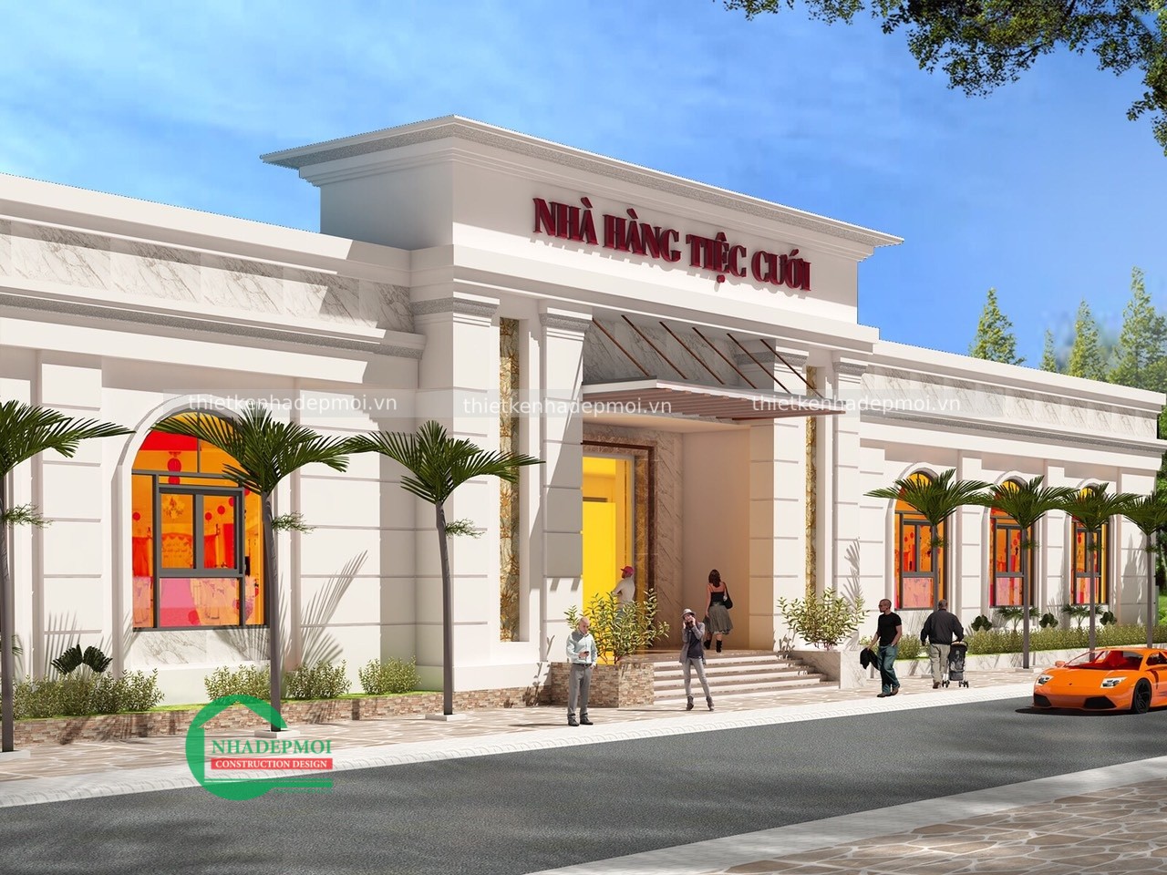 Mẫu nhà hàng tiệc cưi đẹp thiết kế theo phong cách châu âu trệt cô nhung - msnh2020