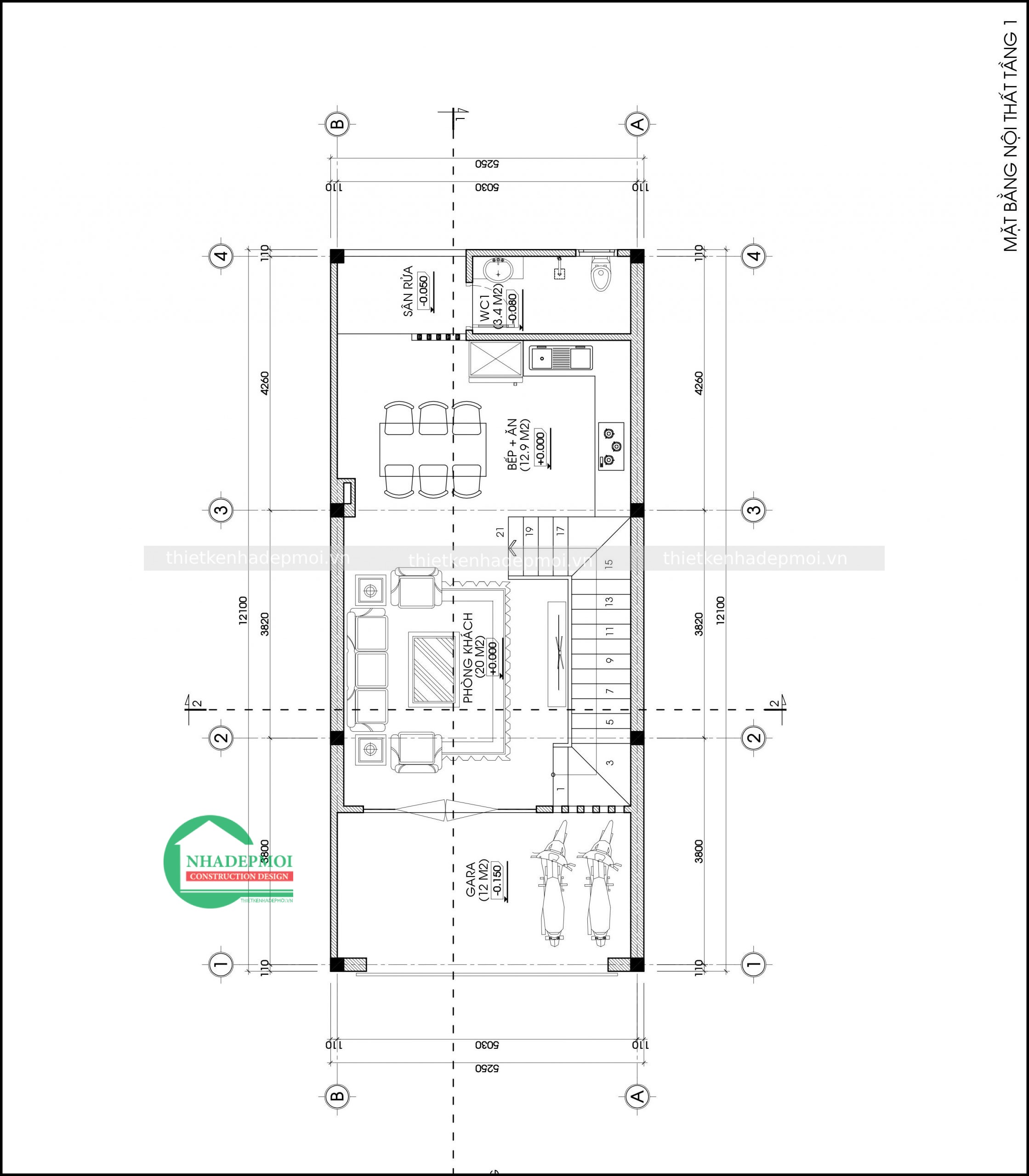 Bản vẽ nhà lệch tầng hiện đại 5m đẹp 1 trệt 2 lầu chị thúy - msnolt2020