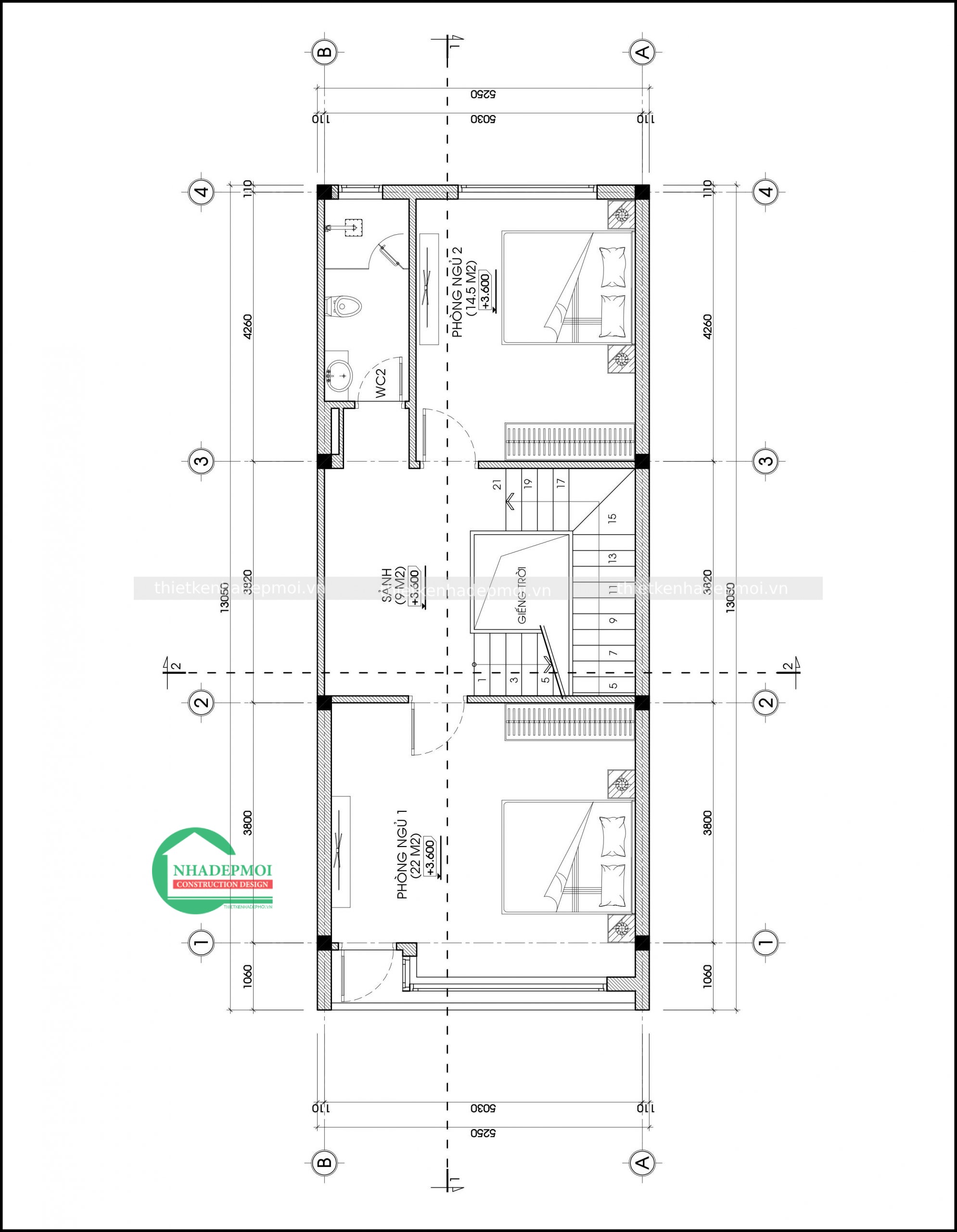 Bản vẽ nhà lệch tầng hiện đại 5m đẹp 1 trệt 2 lầu chị thúy - msnolt2020