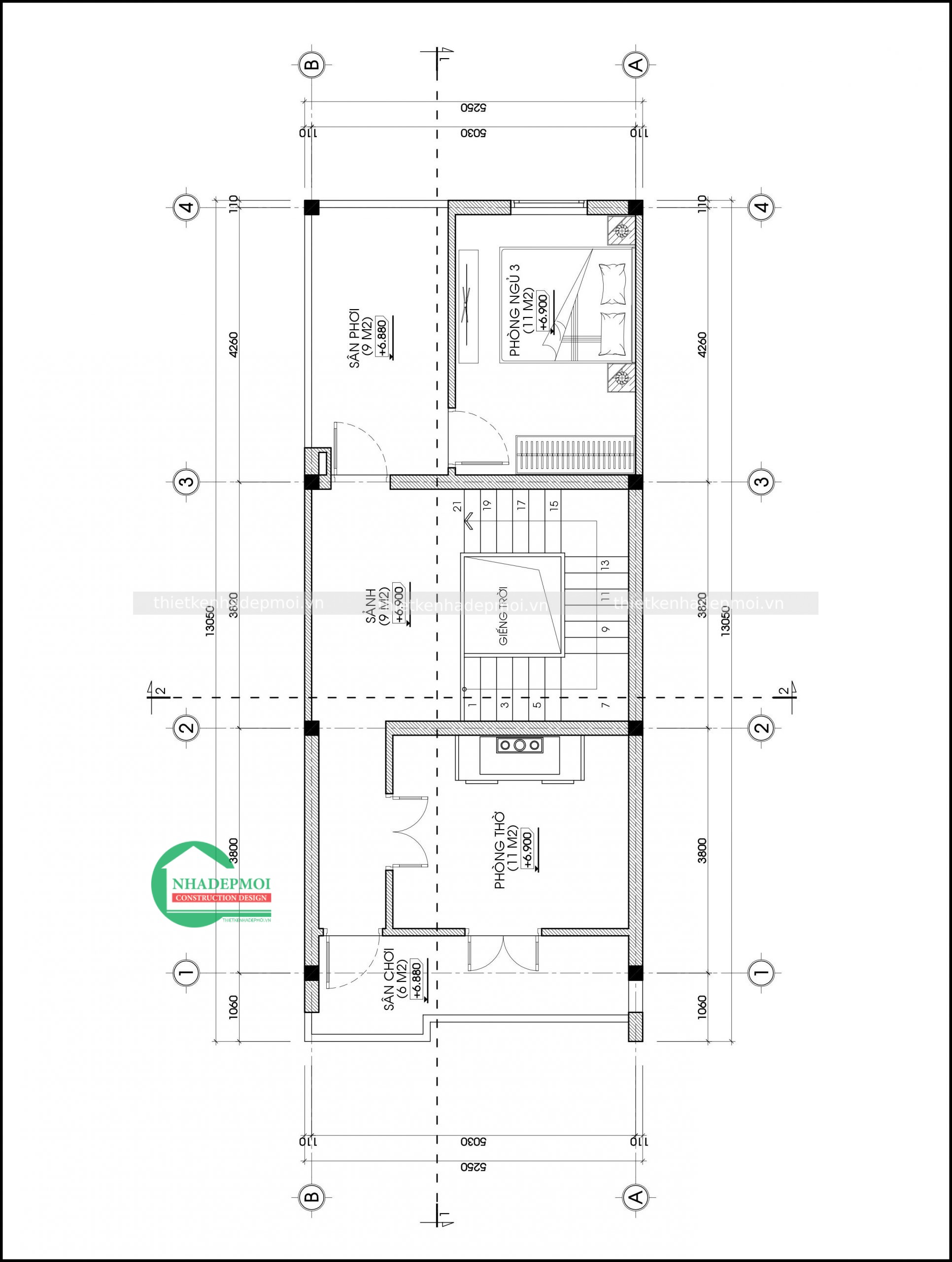 Bản vẽ nhà lệch tầng hiện đại 5m đẹp 1 trệt 2 lầu chị thúy - msnolt2020