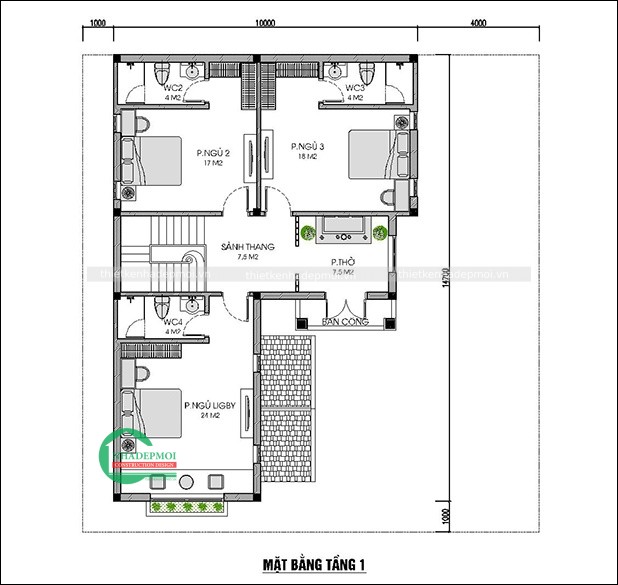 Mẫu nhà 2 tầng chữ l mái thái đẹp 1 mặt tiền ở quê anh phong - msnmt2021
