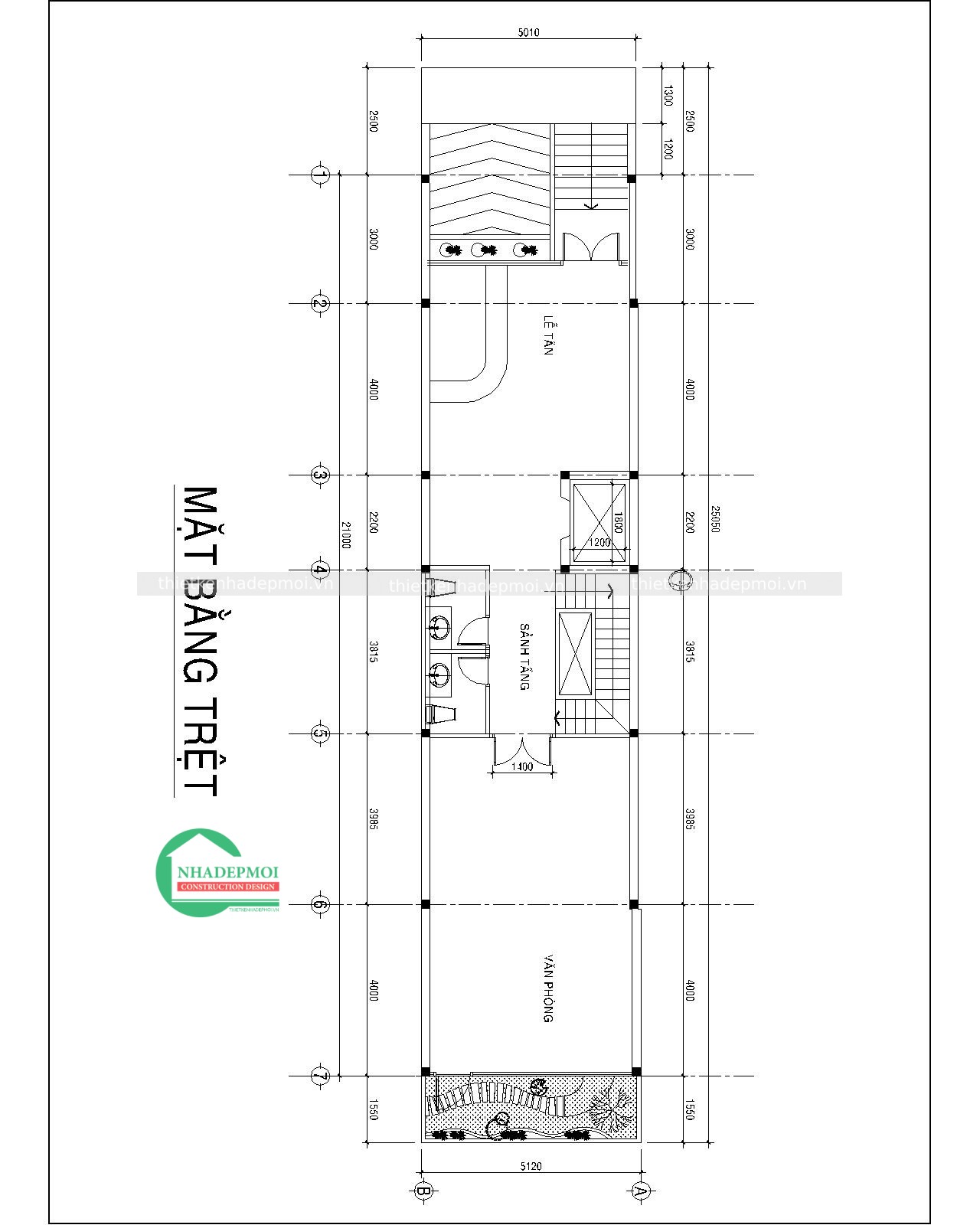 Mẫu nhà phố mặt tiền 5m có tầng hầm kinh doanh văn phòng