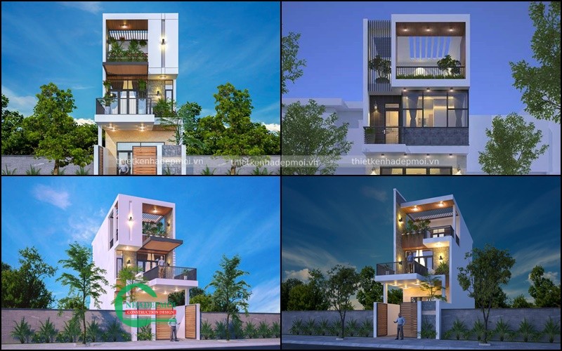 Mẫu nhà đẹp 2 tầng 1 tum 5x20 có sân thượng hiện đại anh danh
