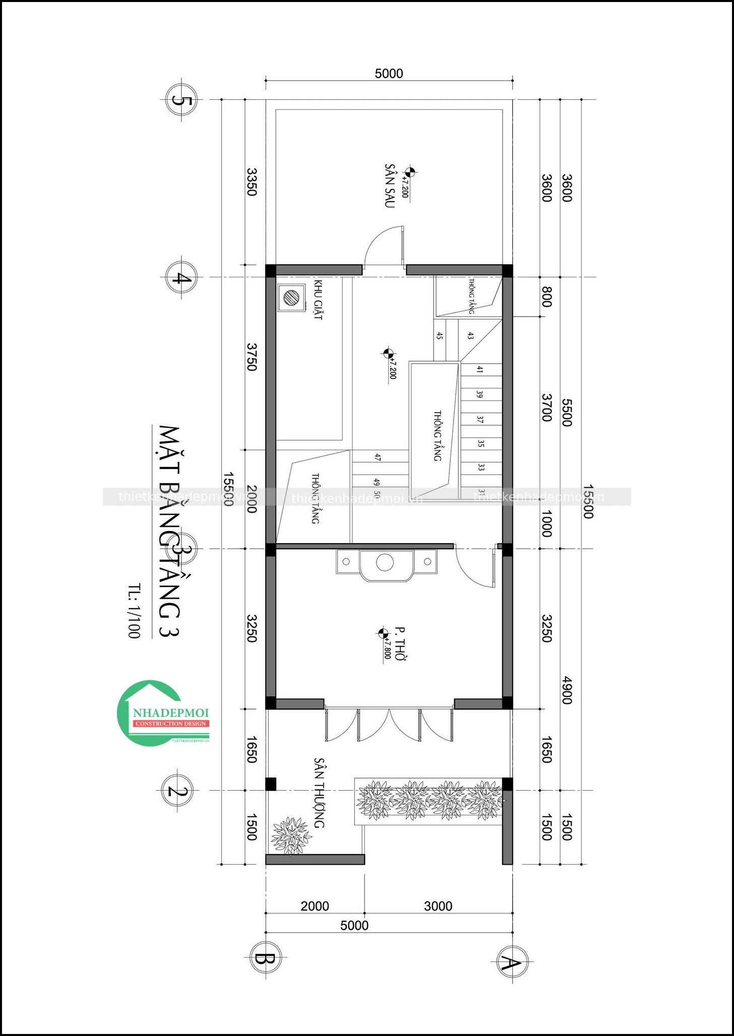 Mẫu nhà đẹp 2 tầng 1 tum 5x20 có sân thượng hiện đại anh danh
