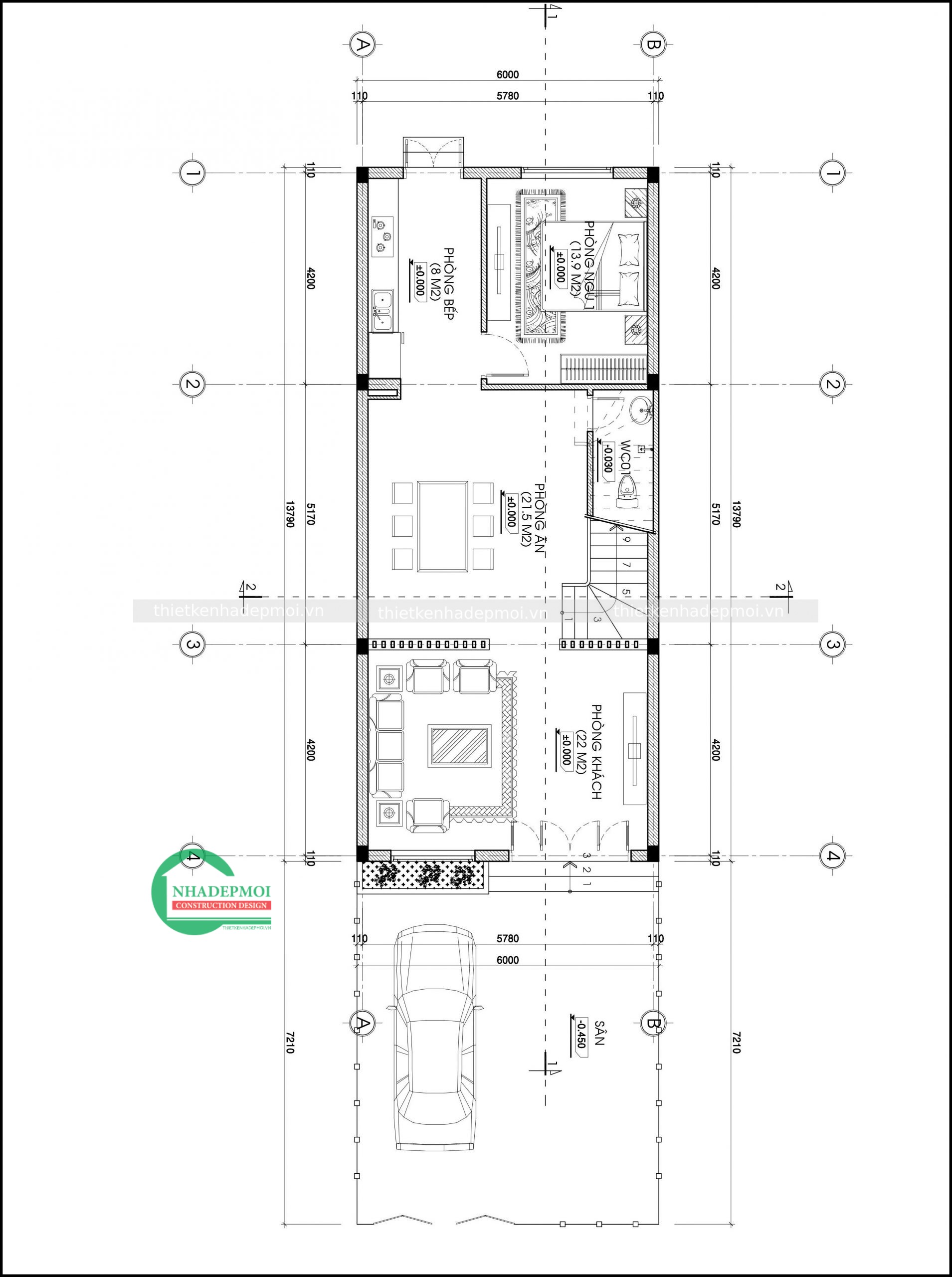 Mẫu nhà phố 1 trệt 2 lầu 6x20 phong cách hiện đại anh kỳ - msnp2020a