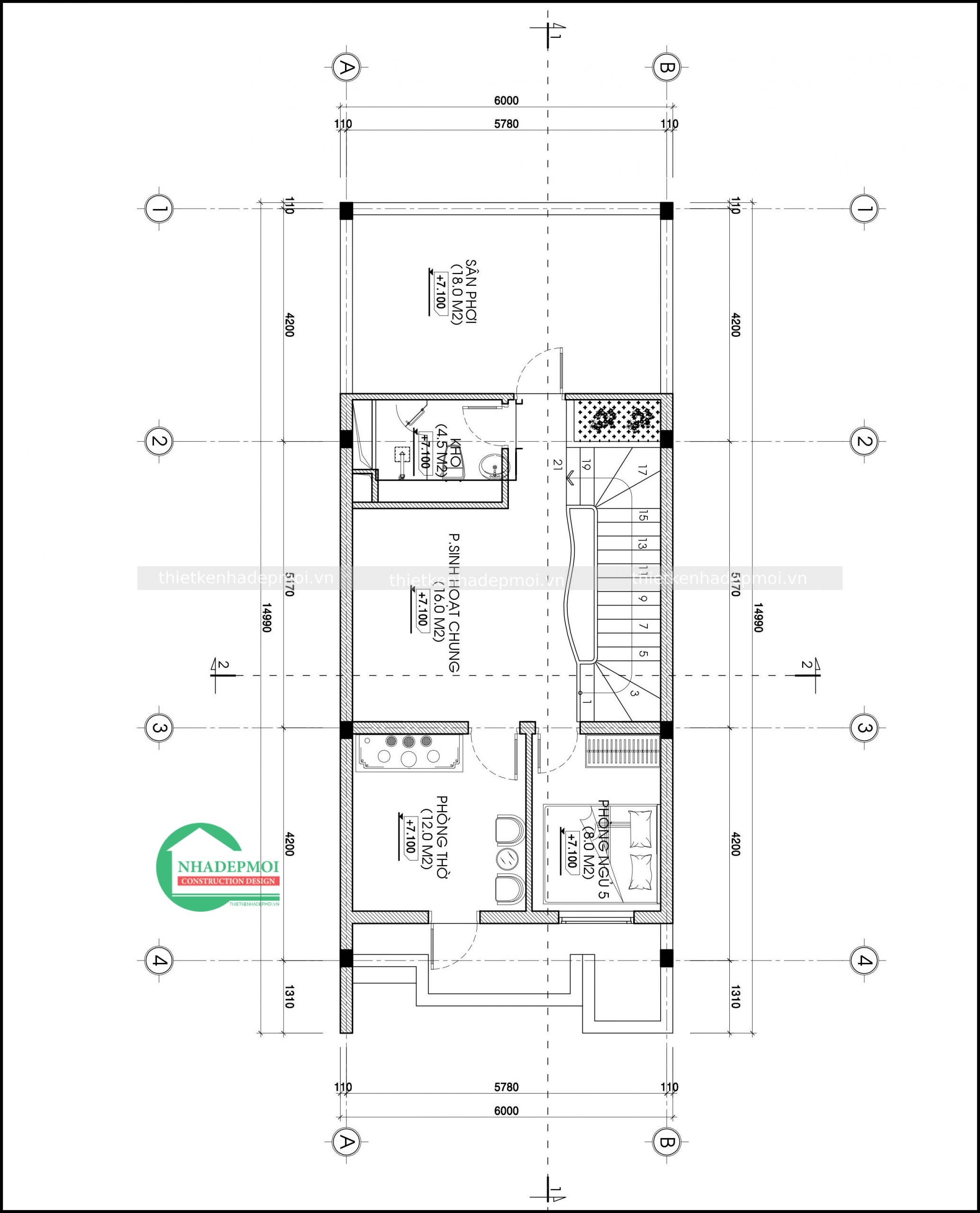 Mẫu nhà phố 1 trệt 2 lầu 6x20 phong cách hiện đại anh kỳ - msnp2020a