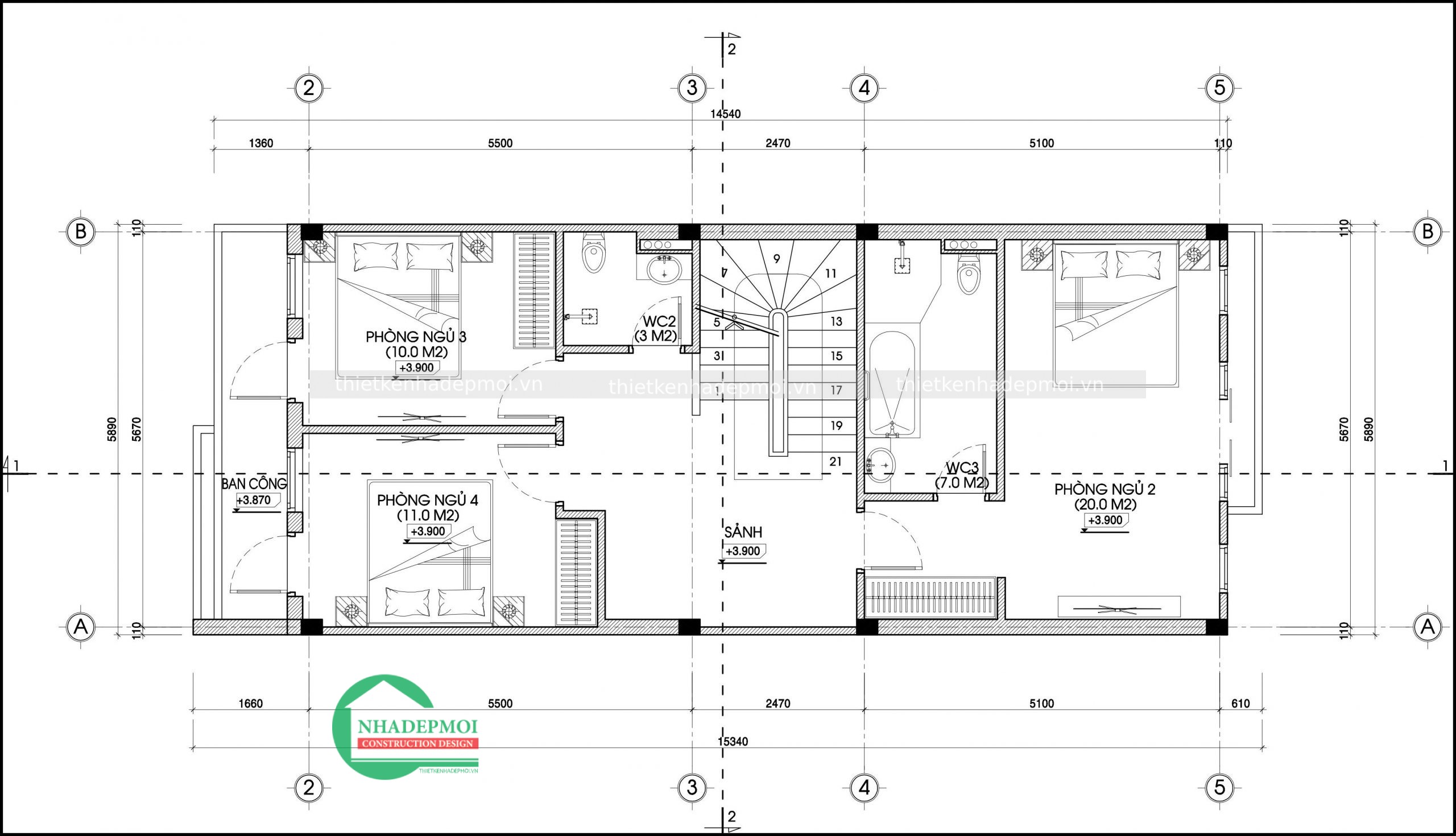 Mẫu nhà mặt tiền 6m có gara 1 trệt 2 lầu sân thượng chị nguyệt - msnpmt6m