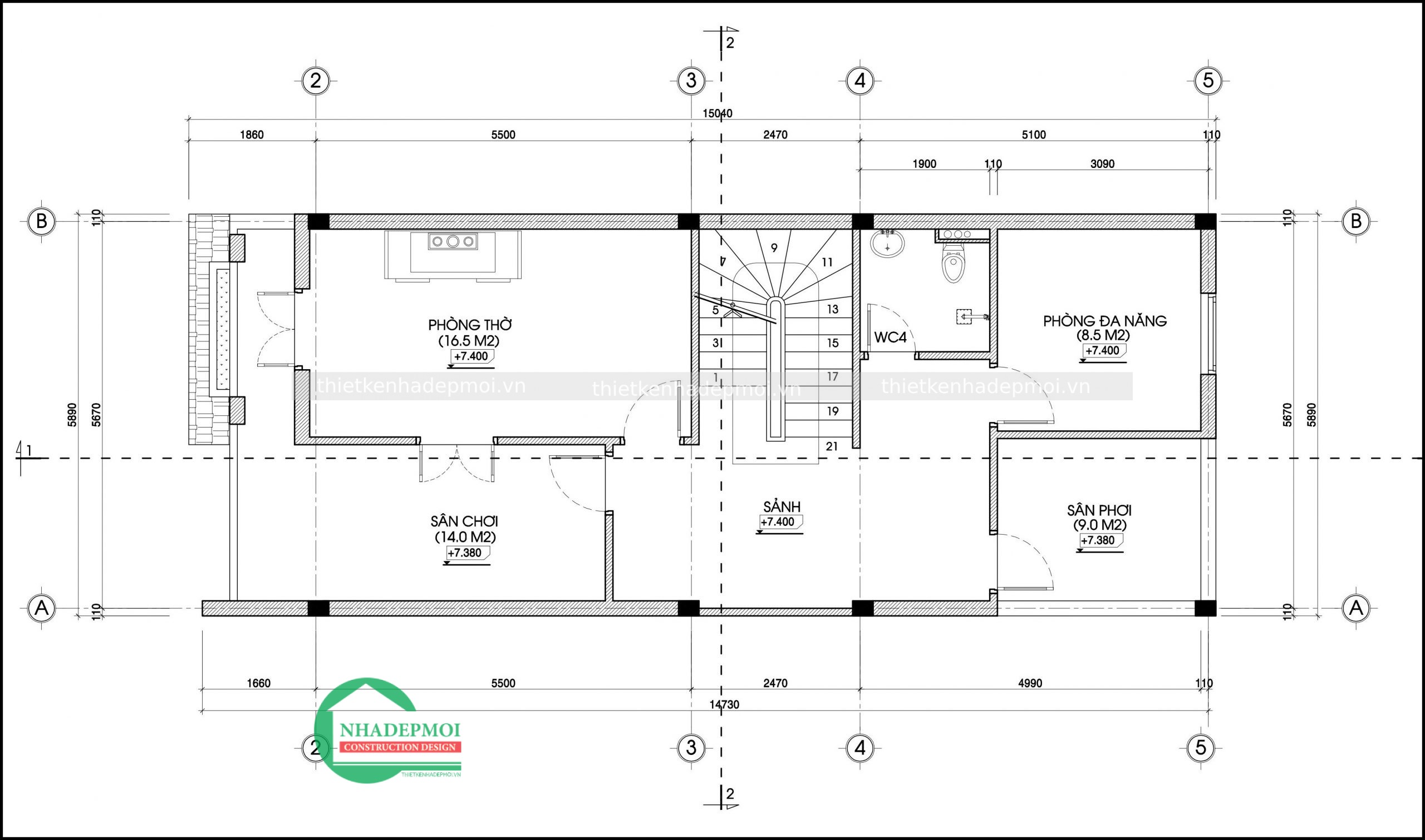 Mẫu nhà mặt tiền 6m có gara 1 trệt 2 lầu sân thượng chị nguyệt - msnpmt6m