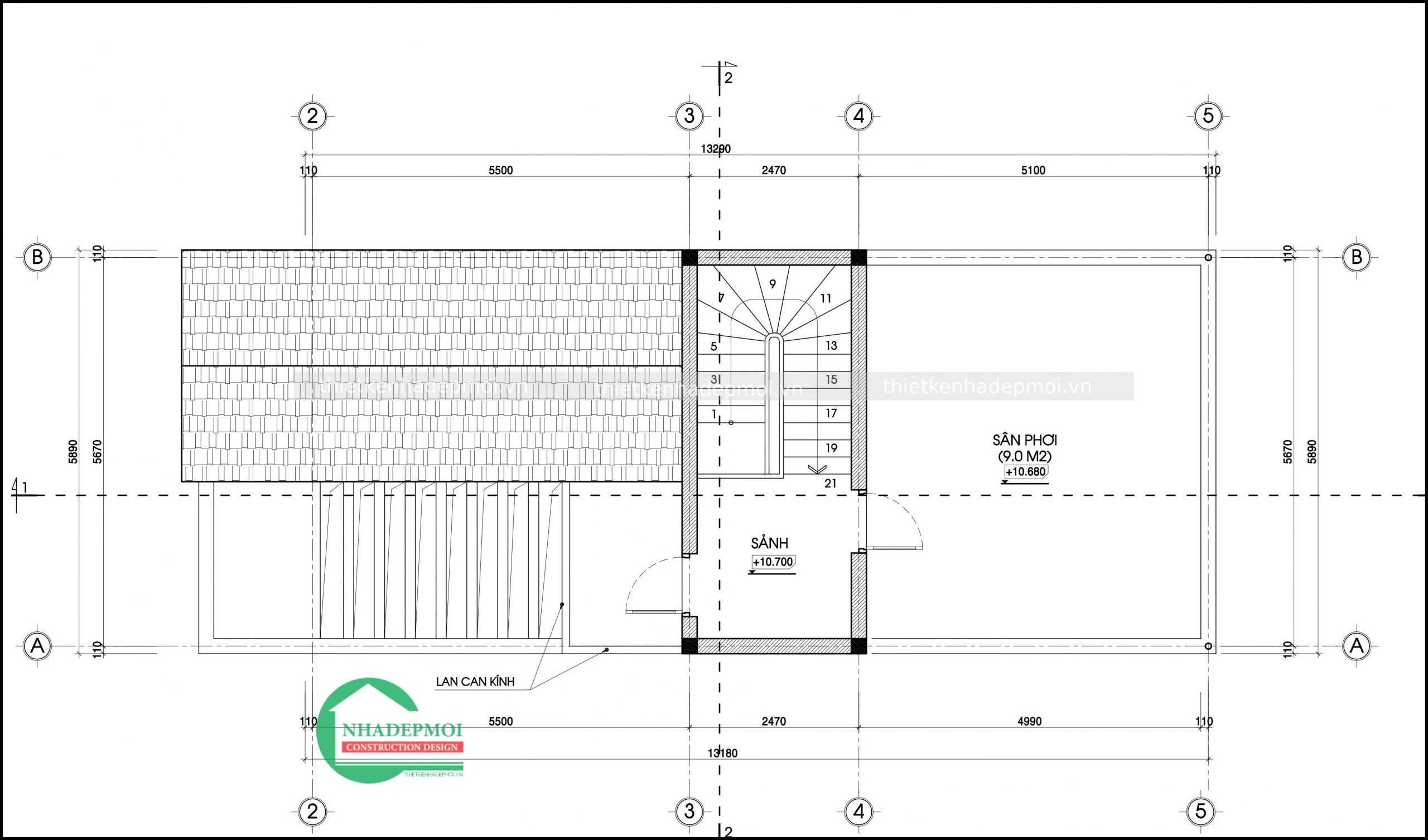 Mẫu nhà mặt tiền 6m có gara 1 trệt 2 lầu sân thượng chị nguyệt - msnpmt6m