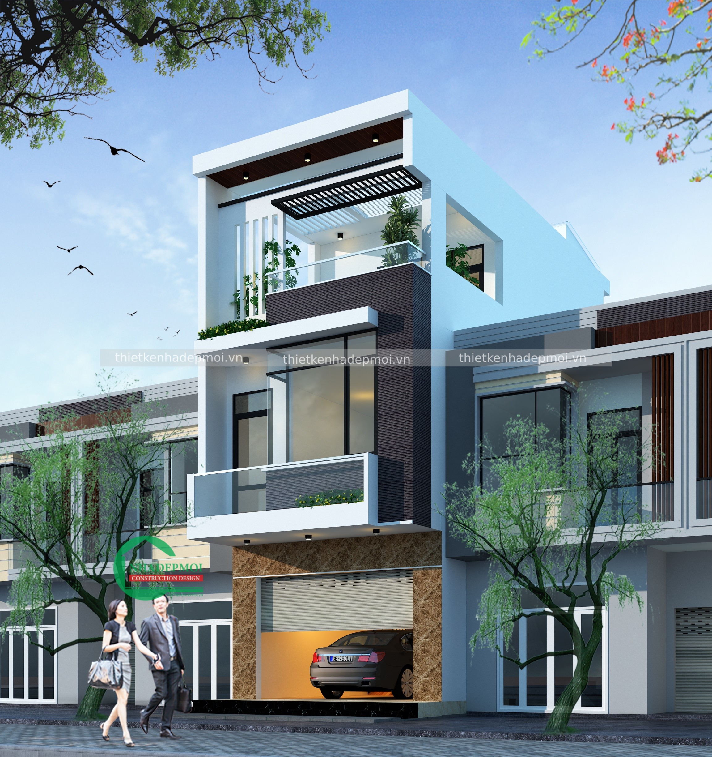 Mẫu nhà ống 2.5 tầng hiện đại 5x18m mái bằng ms hương - msnohd5m2020