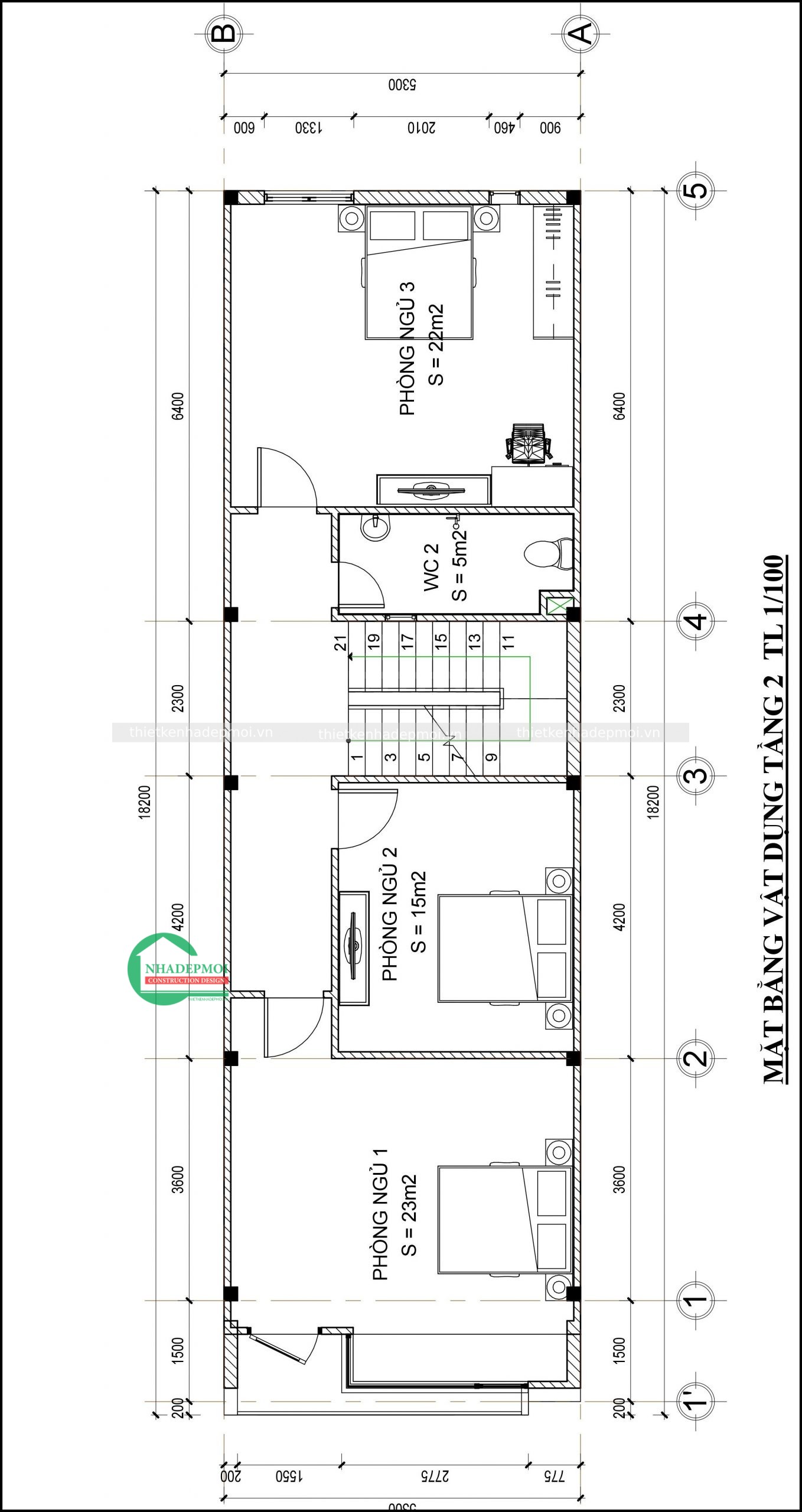 Mẫu nhà ống 2.5 tầng hiện đại 5x18m mái bằng ms hương - msnohd5m2020