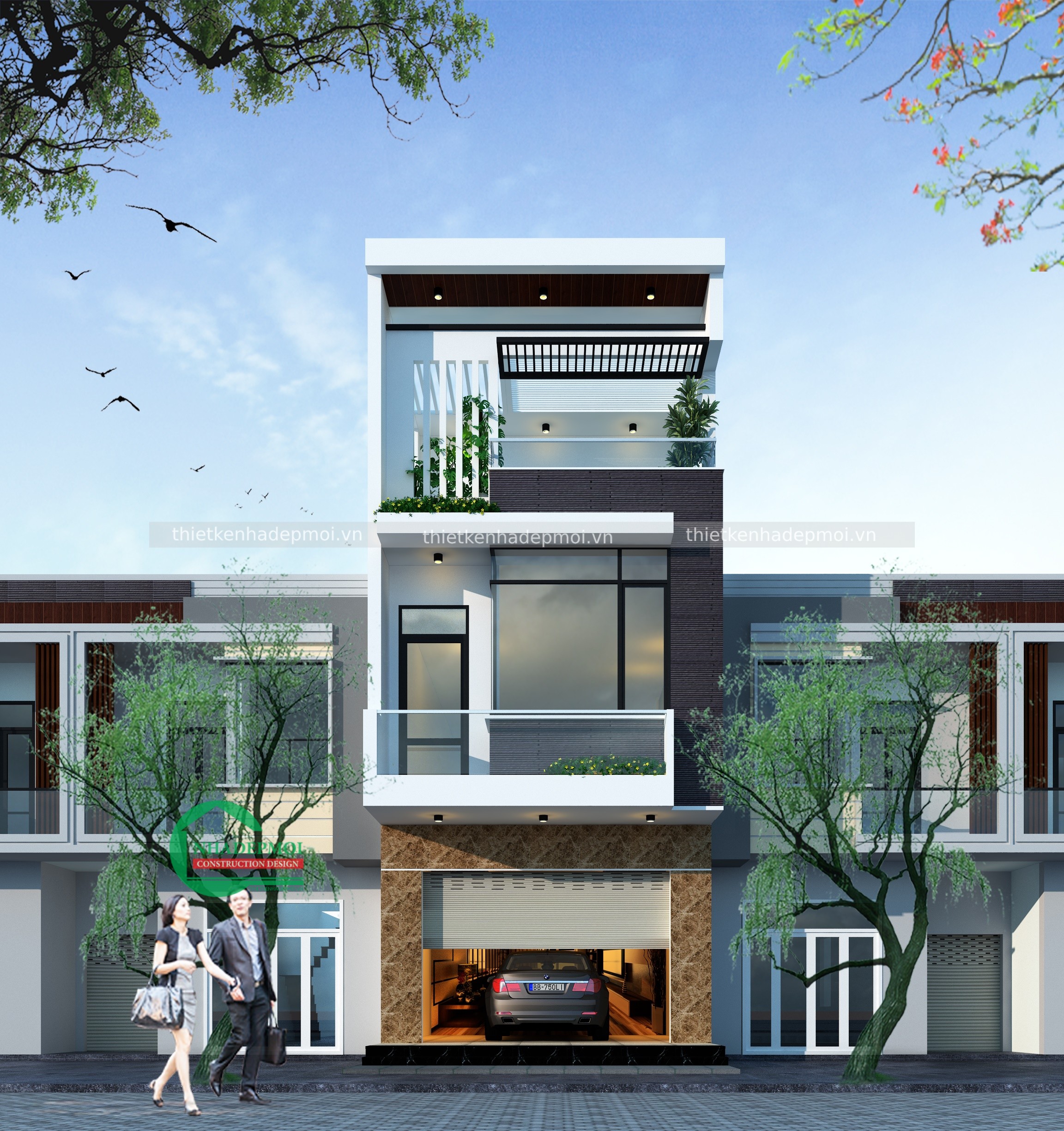 Mẫu nhà ống 2.5 tầng hiện đại 5x18m mái bằng ms hương - msnohd5m2020