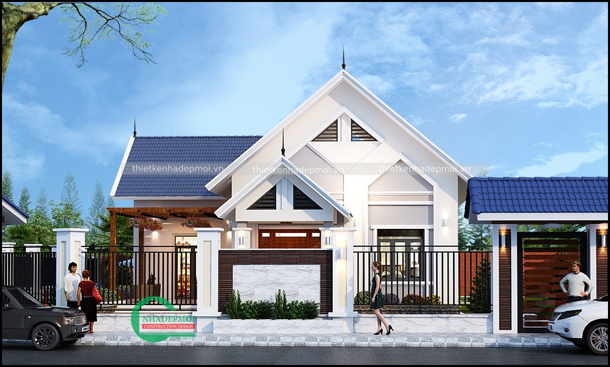 Bản vẽ nhà trệt 2 mặt tiền mái thái đẹp sân vườn anh hùng - msnt2mt2020