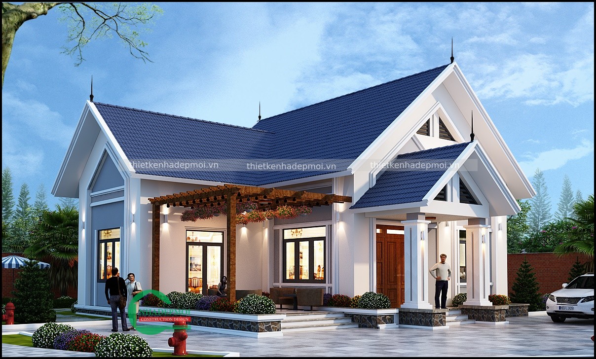 Bản vẽ nhà trệt 2 mặt tiền mái thái đẹp sân vườn anh hùng - msnt2mt2020