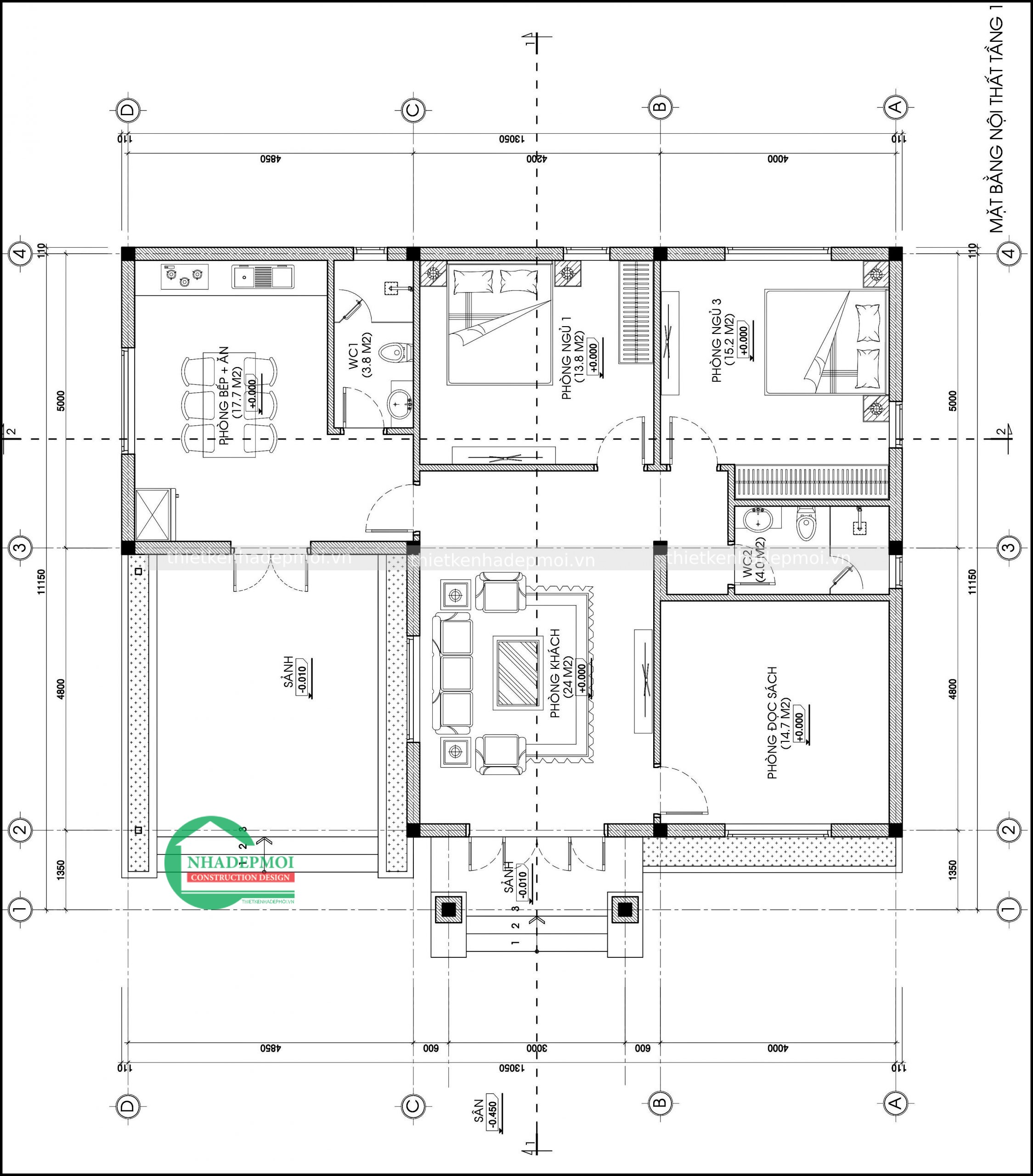 Bản vẽ nhà trệt 2 mặt tiền mái thái đẹp sân vườn anh hùng - msnt2mt2020