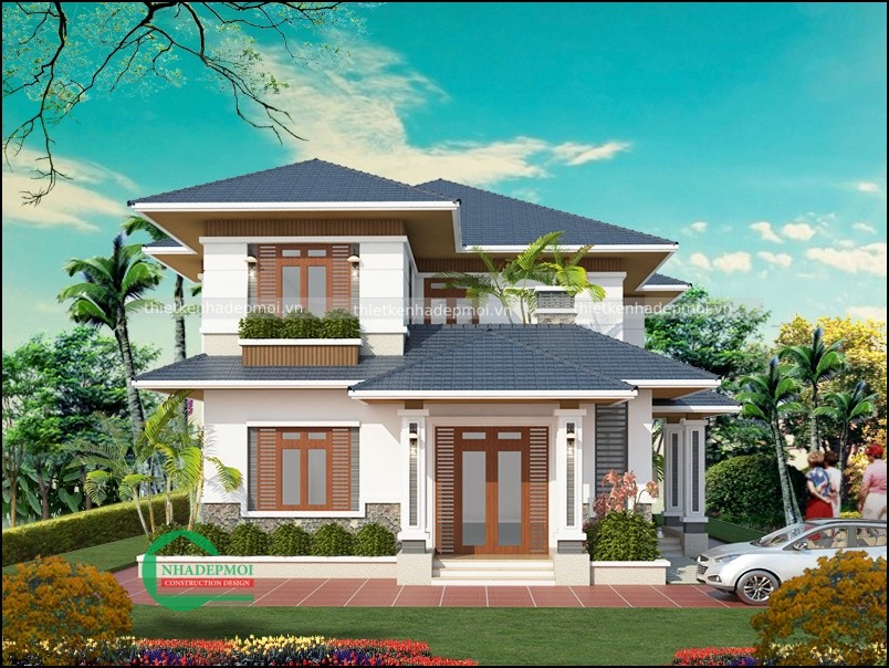 Mẫu biệt thự vườn 1 trệt 1 lầu 5 phòng ngủ 150m2 của bác hưng