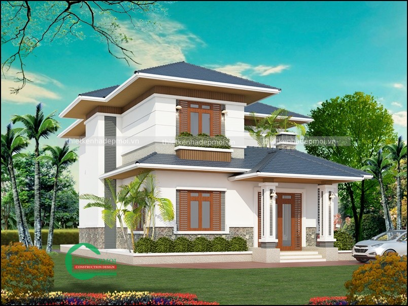Mẫu biệt thự vườn 1 trệt 1 lầu 5 phòng ngủ 150m2 của bác hưng
