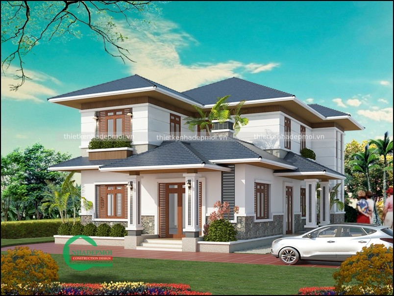 Mẫu biệt thự vườn 1 trệt 1 lầu 5 phòng ngủ 150m2 của bác hưng
