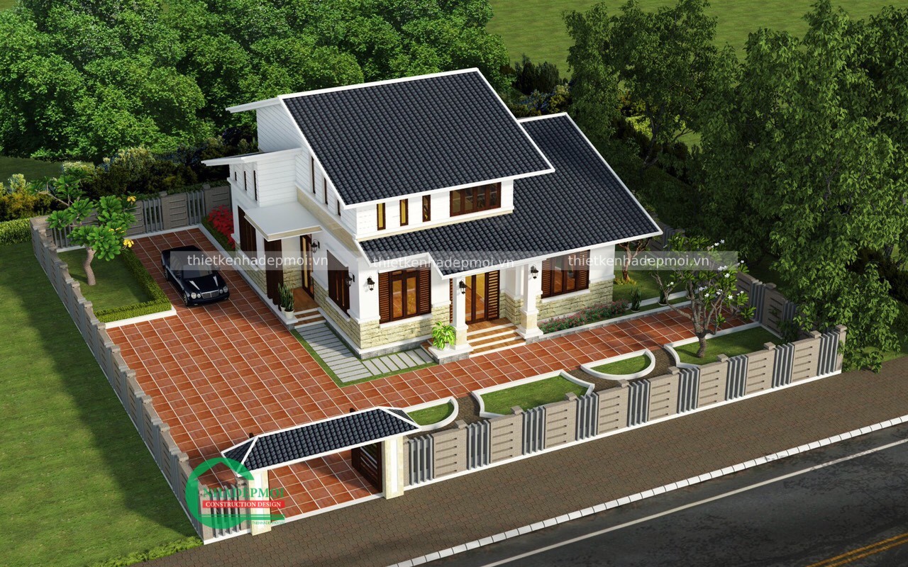 Mẫu nhà vườn 1 tầng mái thái đẹp có tầng lửng anh kiên - msnvgl2020