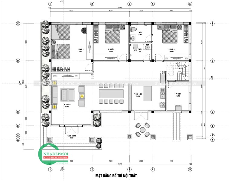 Mẫu nhà vườn 1 tầng 6 phòng ngủ mái thái đẹp chú dũng - msnvnt2020