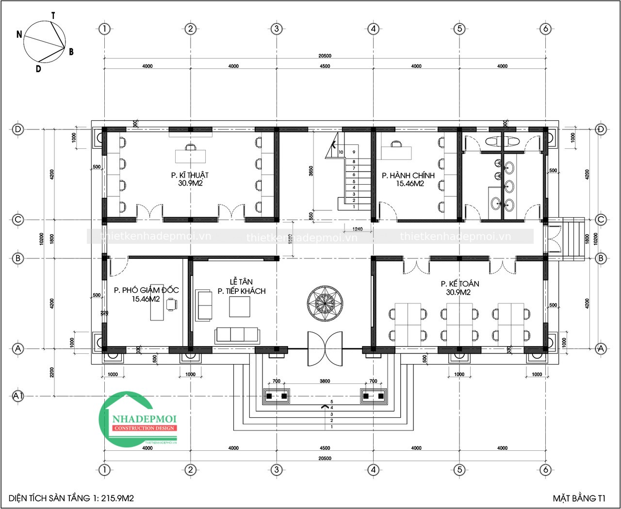 Mẫu nhà văn phòng làm việc tuấn linh 2 tầng hiện đại - msvp2020