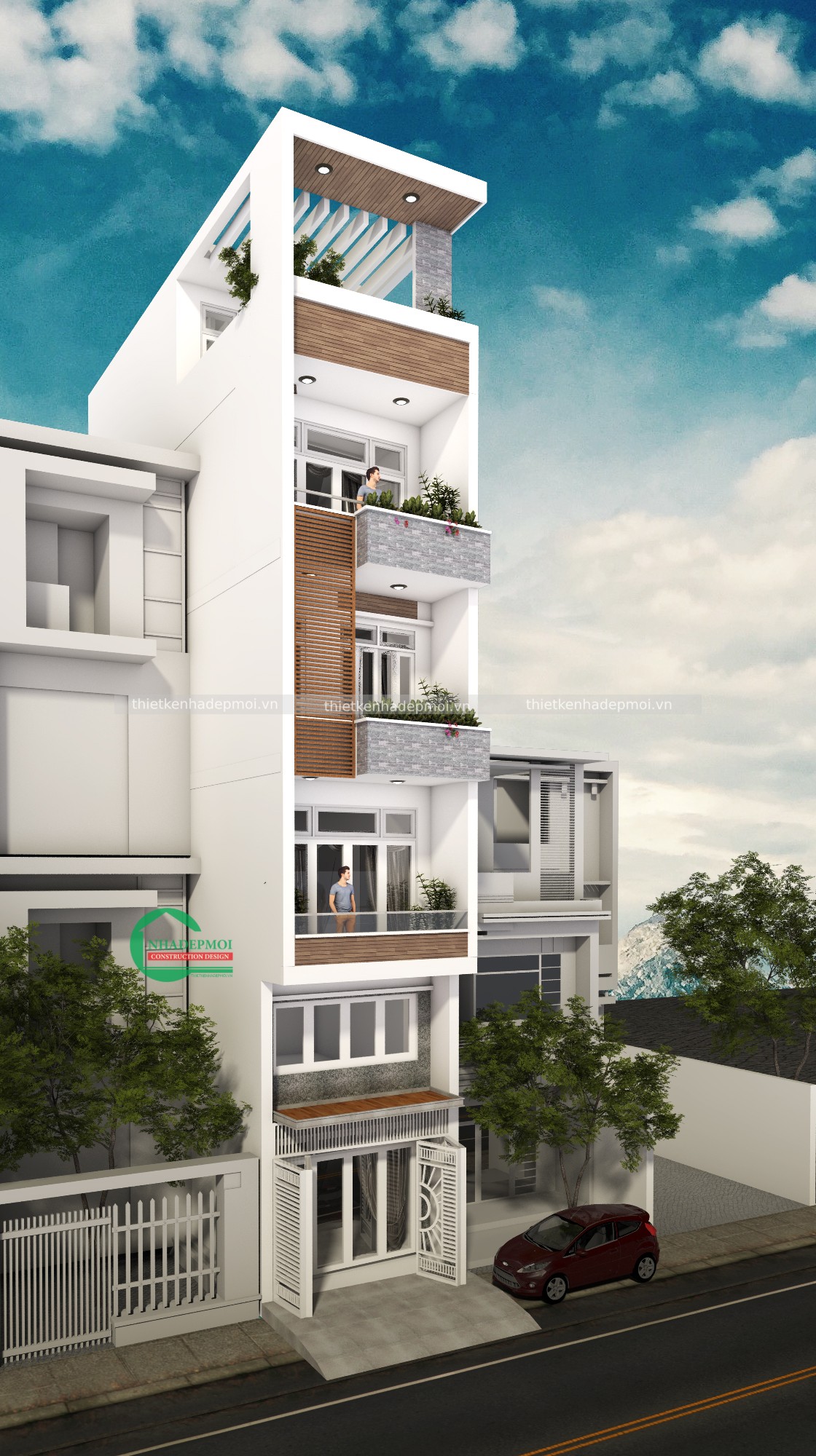 Mẫu nhà phố hiện đại 1 trệt 4 lầu.