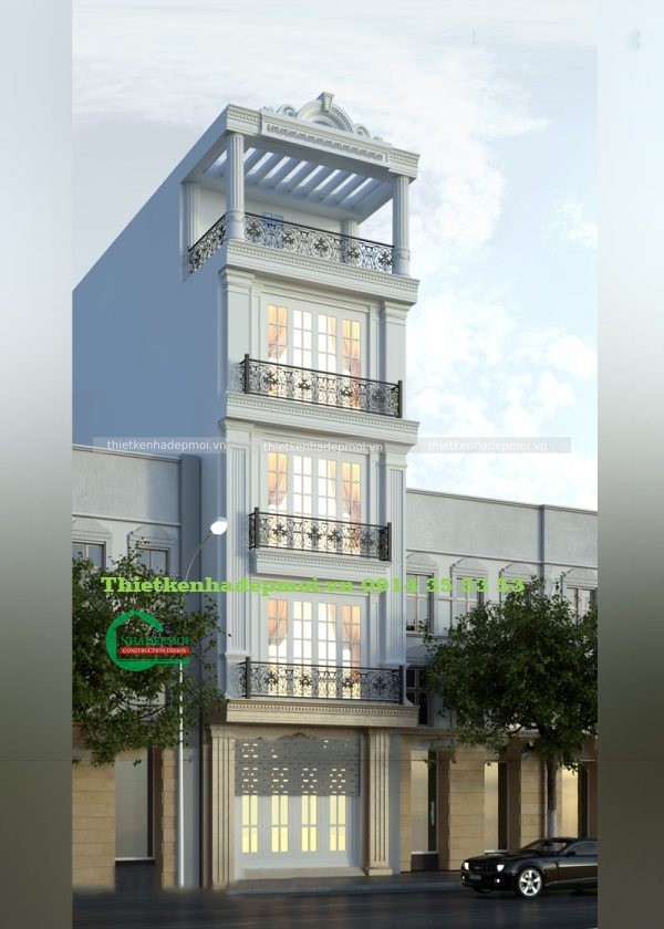 Thiết kế nhà phố tân cổ điển 1 trệt 3 lầu, sân thượng