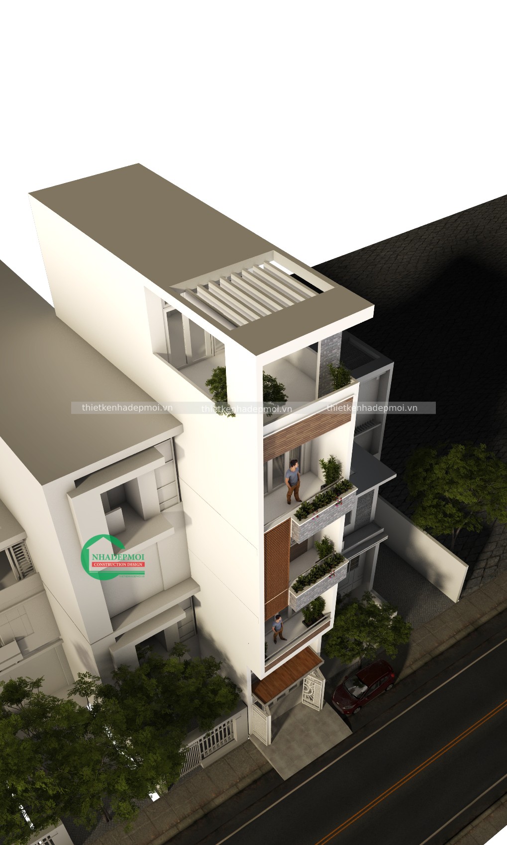 Mẫu nhà phố hiện đại 1 trệt 4 lầu.