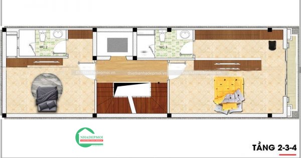 Thiết kế nhà phố tân cổ điển 1 trệt 3 lầu, sân thượng