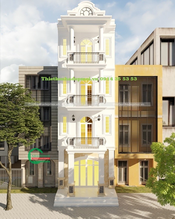 Mẫu nhà phố tân cổ điển 1 trệt 3 lầu kết hợp kinh doanh diện tích 5x22m