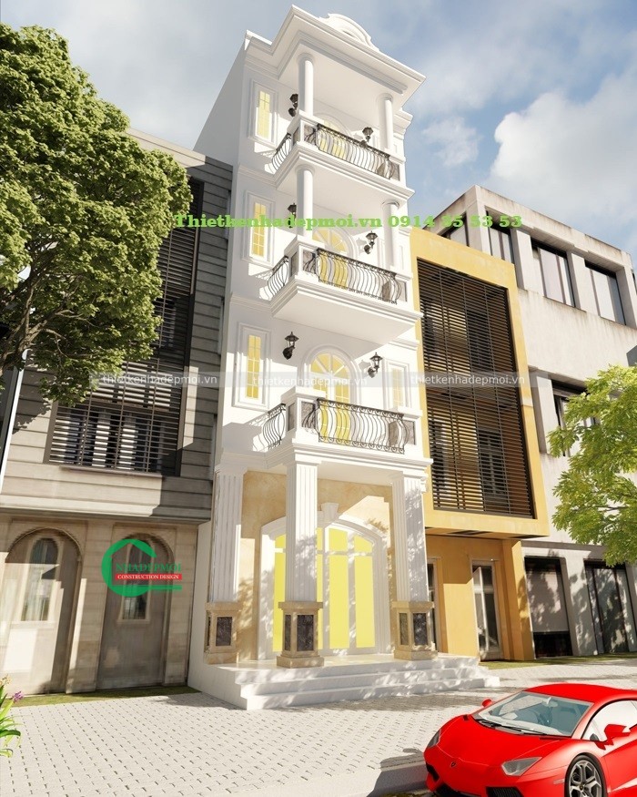 Mẫu nhà phố tân cổ điển 1 trệt 3 lầu kết hợp kinh doanh diện tích 5x22m