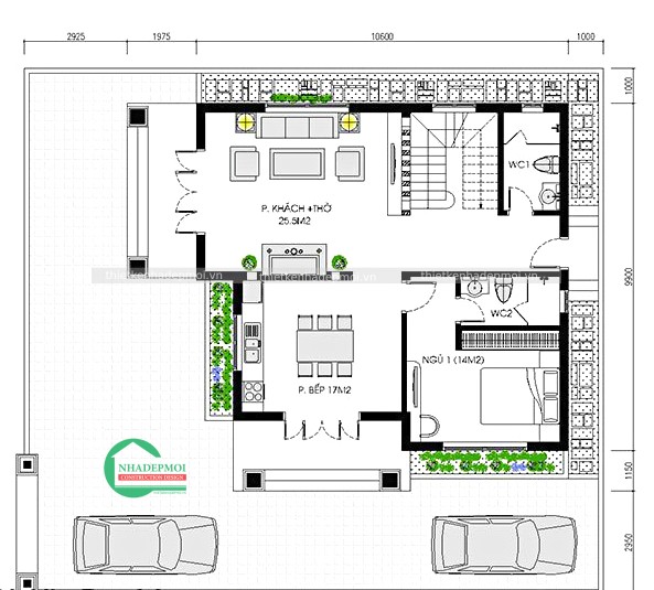 Thiết kế biệt thự 2 tầng 2 mặt tiền mái thái cuốn hút