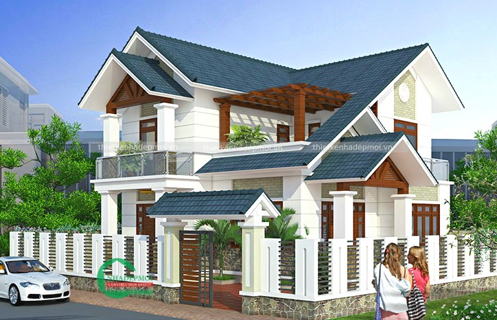 Thiết kế biệt thự 2 tầng 2 mặt tiền mái thái cuốn hút