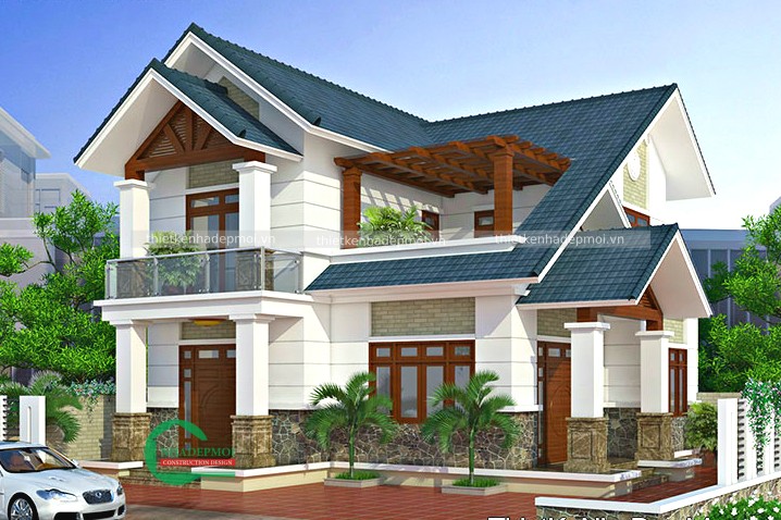 Thiết kế biệt thự 2 tầng 2 mặt tiền mái thái cuốn hút