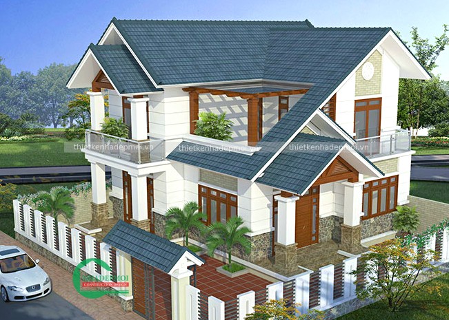 Thiết kế biệt thự 2 tầng 2 mặt tiền mái thái cuốn hút