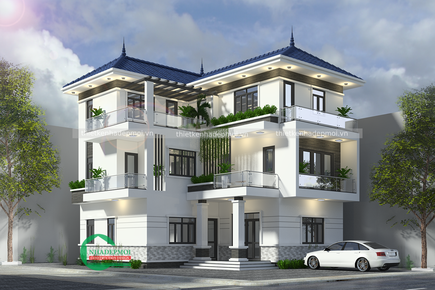 Biệt thự 3 tầng hiện đại mái thái