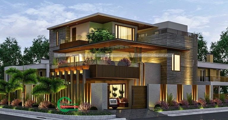 Biệt thự mái bằng hiện đại 3 tầng