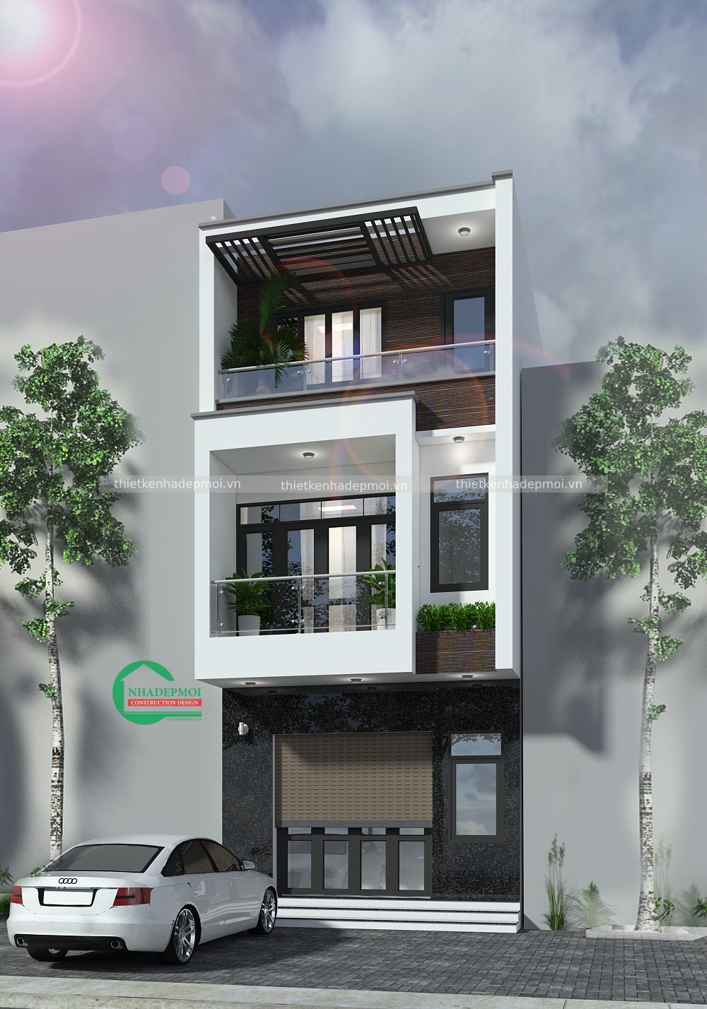 Mẫu nhà phố hiện đại 1 trệt 2 lầu