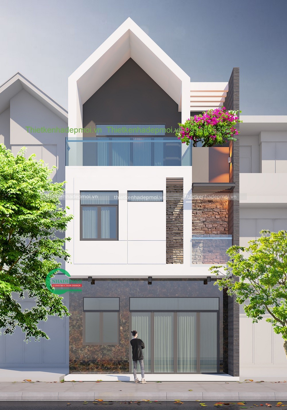 Thiết kế nhà phố 1 trệt 2 lầu theo phong cách đương đại