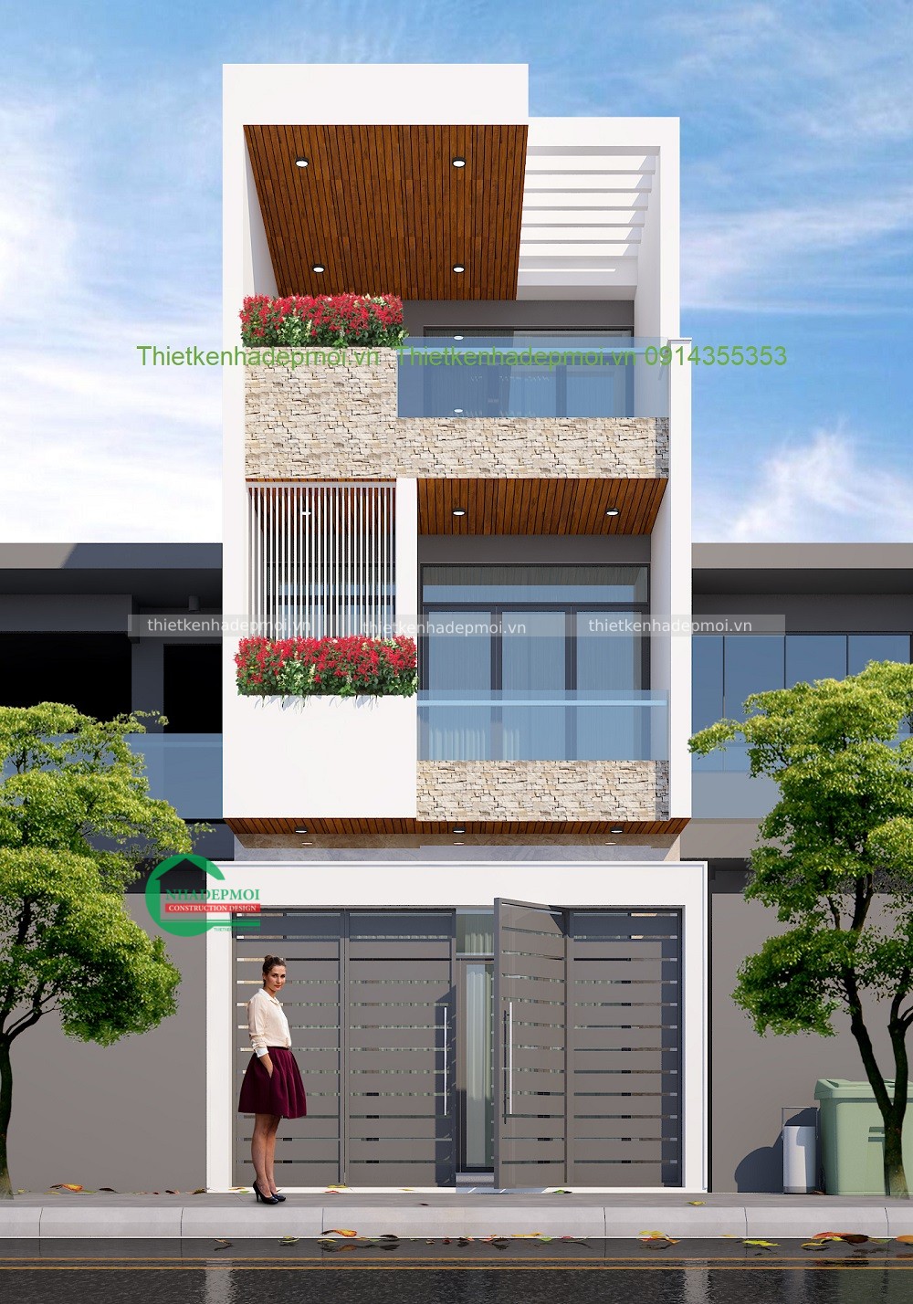 Mẫu nhà phố hiện đại 1 trệt 2 lầu phong cách hiện đại