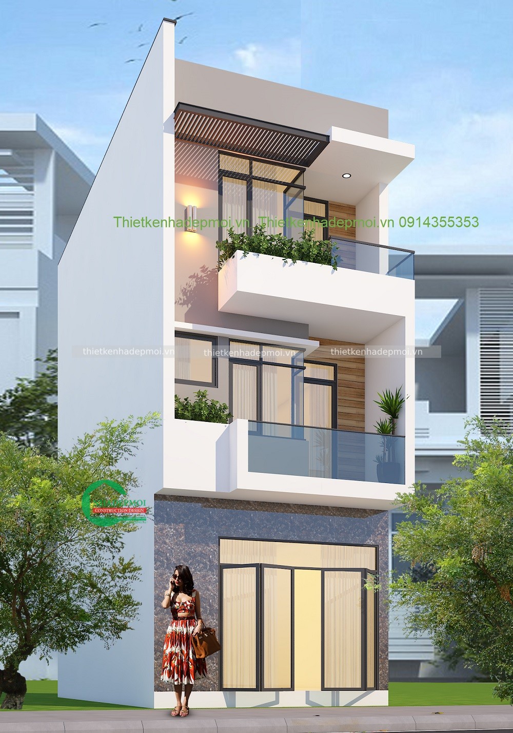 Thiết kế nhà phố 1 trệt 1 lầu hiện đại